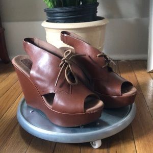 Brown faux leather platform sandals